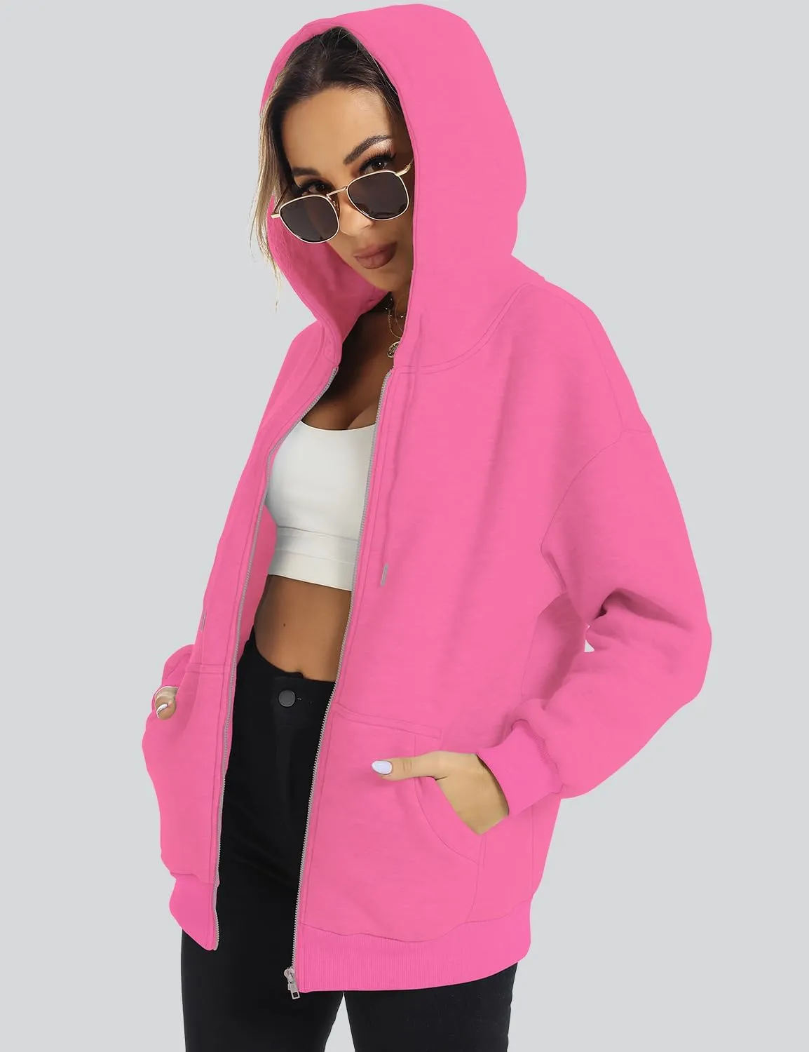 ROYLAMP 2025 Women's Oversized Zip Up Hoodies Sweatshirts Casual Fall Winter Drawstring Y2k Jackets with Pockets