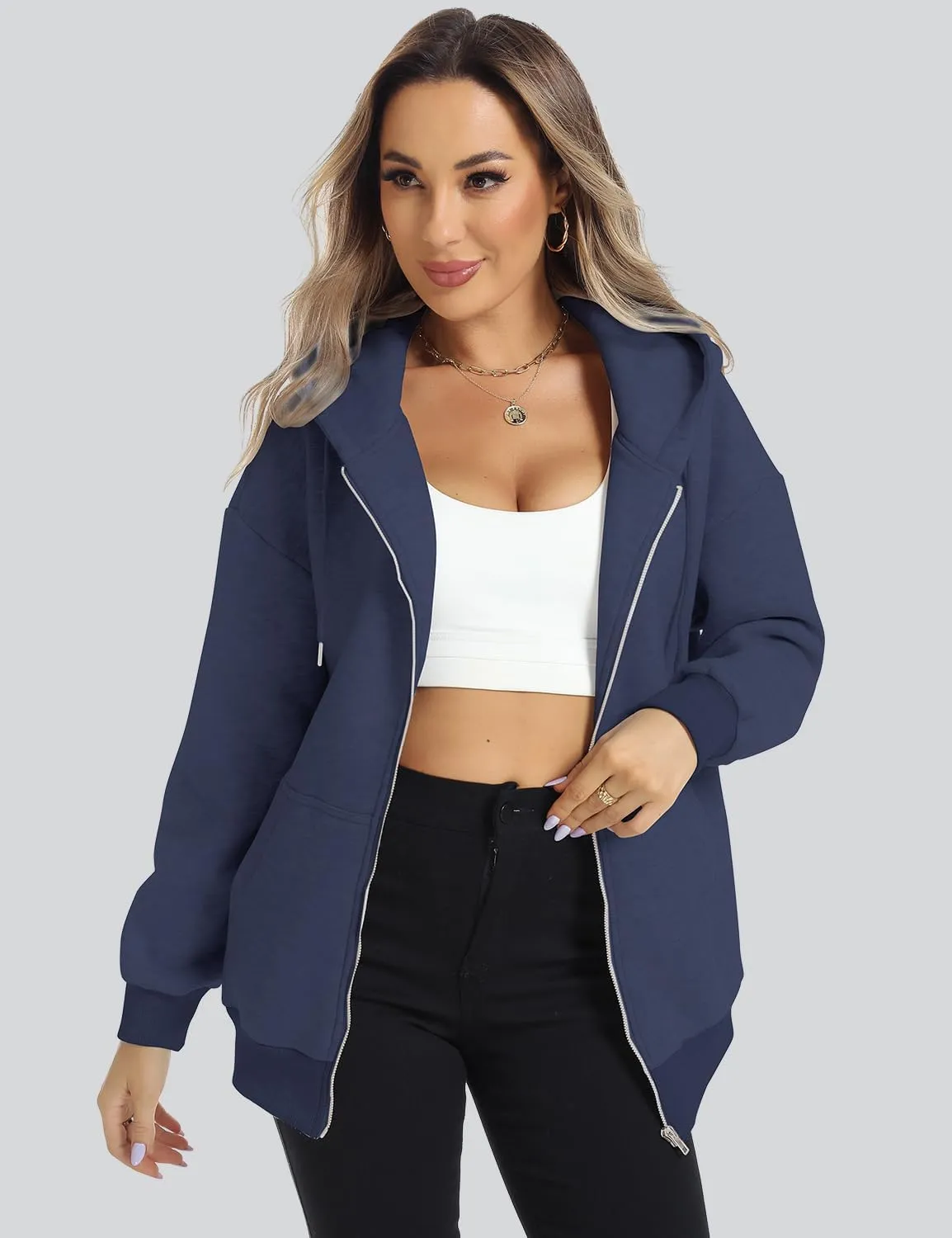 ROYLAMP 2025 Women's Oversized Zip Up Hoodies Sweatshirts Casual Fall Winter Drawstring Y2k Jackets with Pockets
