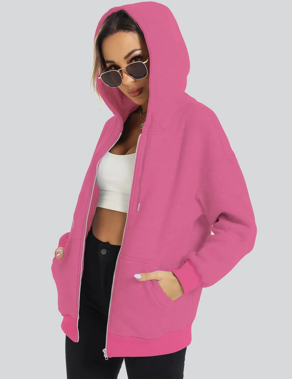 ROYLAMP 2025 Women's Oversized Zip Up Hoodies Sweatshirts Casual Fall Winter Drawstring Y2k Jackets with Pockets