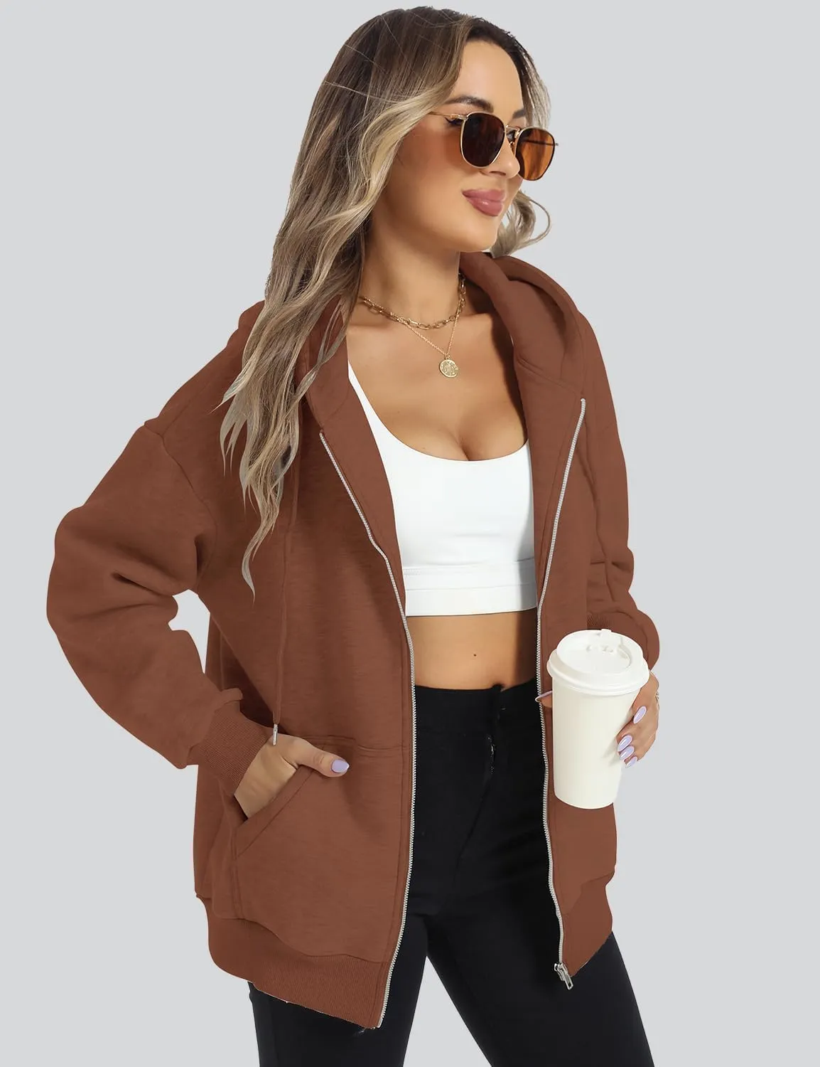 ROYLAMP 2025 Women's Oversized Zip Up Hoodies Sweatshirts Casual Fall Winter Drawstring Y2k Jackets with Pockets