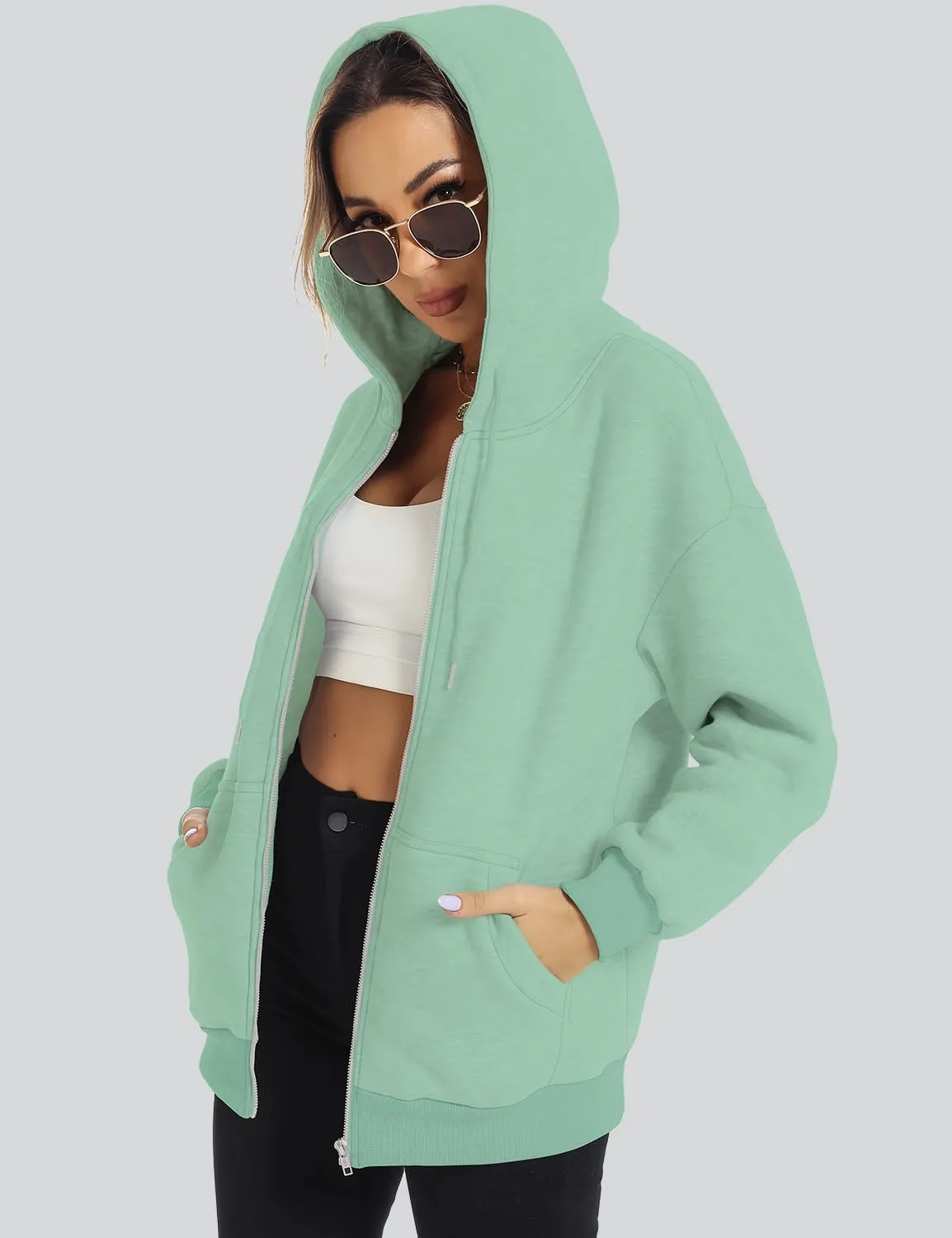 ROYLAMP 2025 Women's Oversized Zip Up Hoodies Sweatshirts Casual Fall Winter Drawstring Y2k Jackets with Pockets