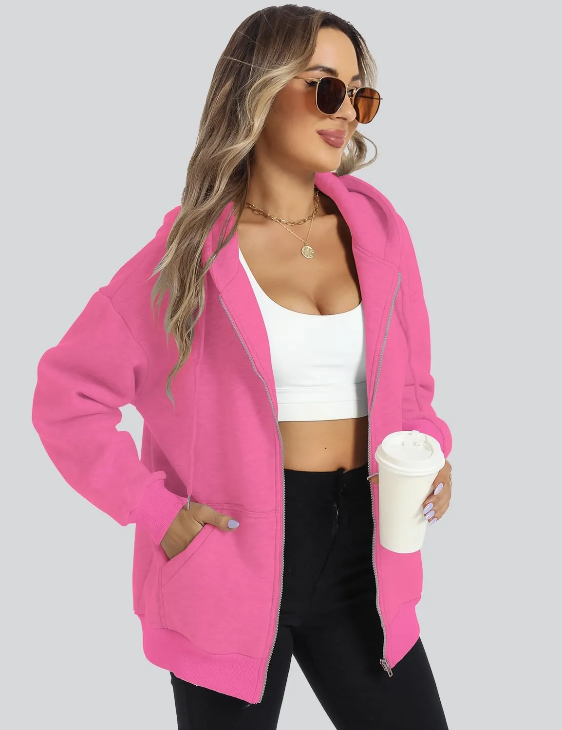 ROYLAMP 2025 Women's Oversized Zip Up Hoodies Sweatshirts Casual Fall Winter Drawstring Y2k Jackets with Pockets