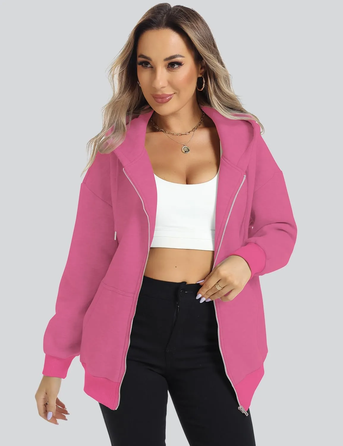 ROYLAMP 2025 Women's Oversized Zip Up Hoodies Sweatshirts Casual Fall Winter Drawstring Y2k Jackets with Pockets