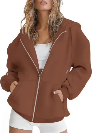ROYLAMP 2025 Women's Oversized Zip Up Hoodies Sweatshirts Casual Fall Winter Drawstring Y2k Jackets with Pockets