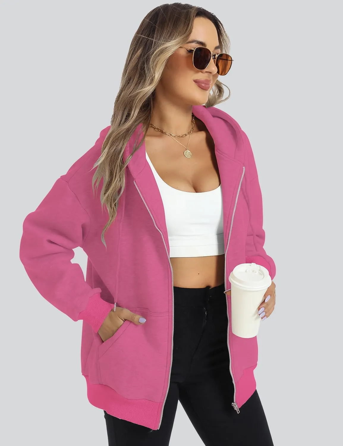 ROYLAMP 2025 Women's Oversized Zip Up Hoodies Sweatshirts Casual Fall Winter Drawstring Y2k Jackets with Pockets