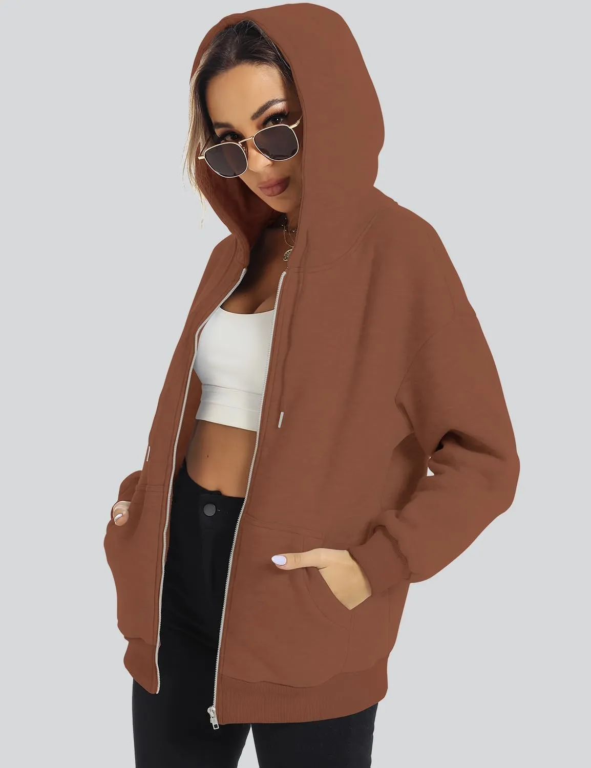ROYLAMP 2025 Women's Oversized Zip Up Hoodies Sweatshirts Casual Fall Winter Drawstring Y2k Jackets with Pockets
