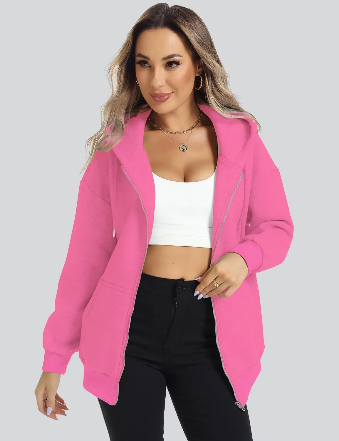 ROYLAMP 2025 Women's Oversized Zip Up Hoodies Sweatshirts Casual Fall Winter Drawstring Y2k Jackets with Pockets