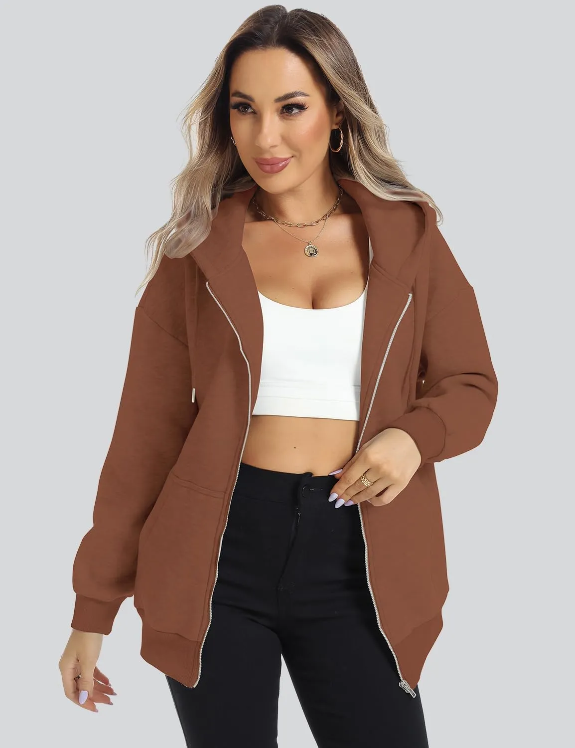 ROYLAMP 2025 Women's Oversized Zip Up Hoodies Sweatshirts Casual Fall Winter Drawstring Y2k Jackets with Pockets