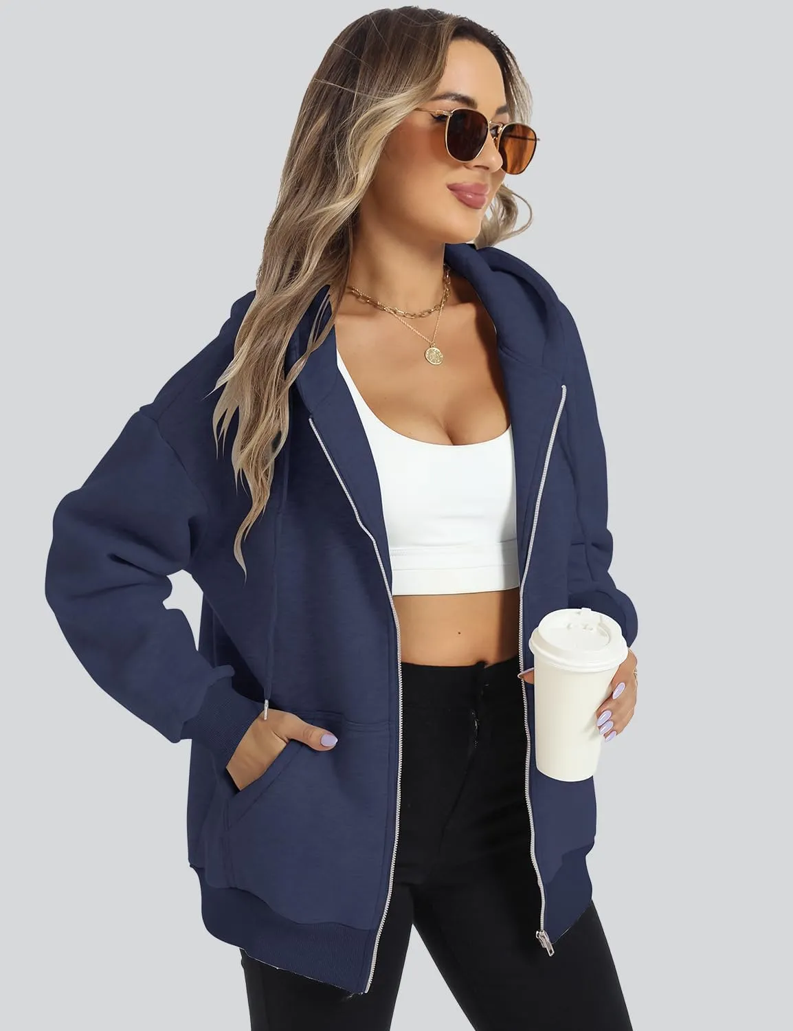 ROYLAMP 2025 Women's Oversized Zip Up Hoodies Sweatshirts Casual Fall Winter Drawstring Y2k Jackets with Pockets