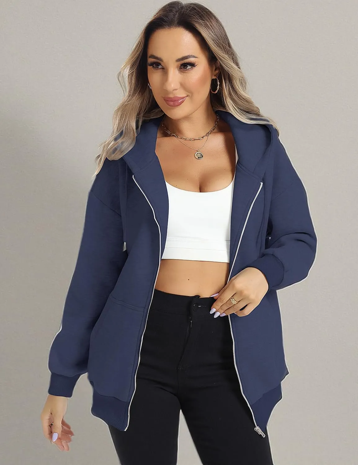 ROYLAMP 2025 Women's Oversized Zip Up Hoodies Sweatshirts Casual Fall Winter Drawstring Y2k Jackets with Pockets