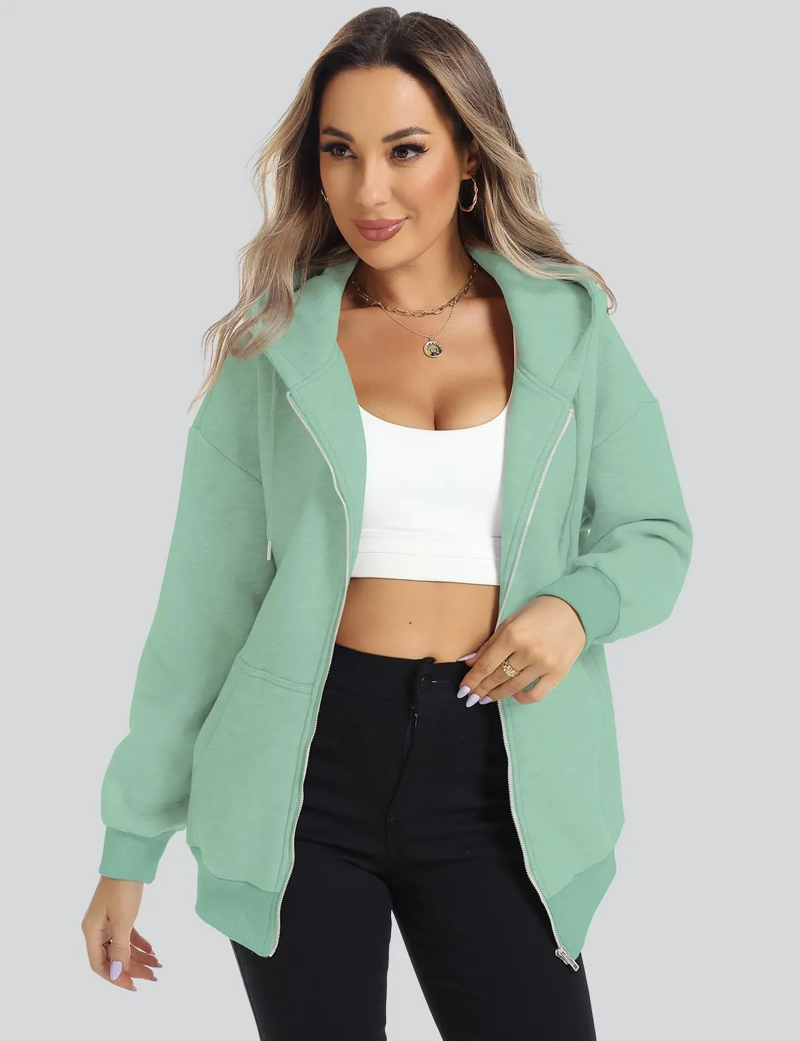 ROYLAMP 2025 Women's Oversized Zip Up Hoodies Sweatshirts Casual Fall Winter Drawstring Y2k Jackets with Pockets