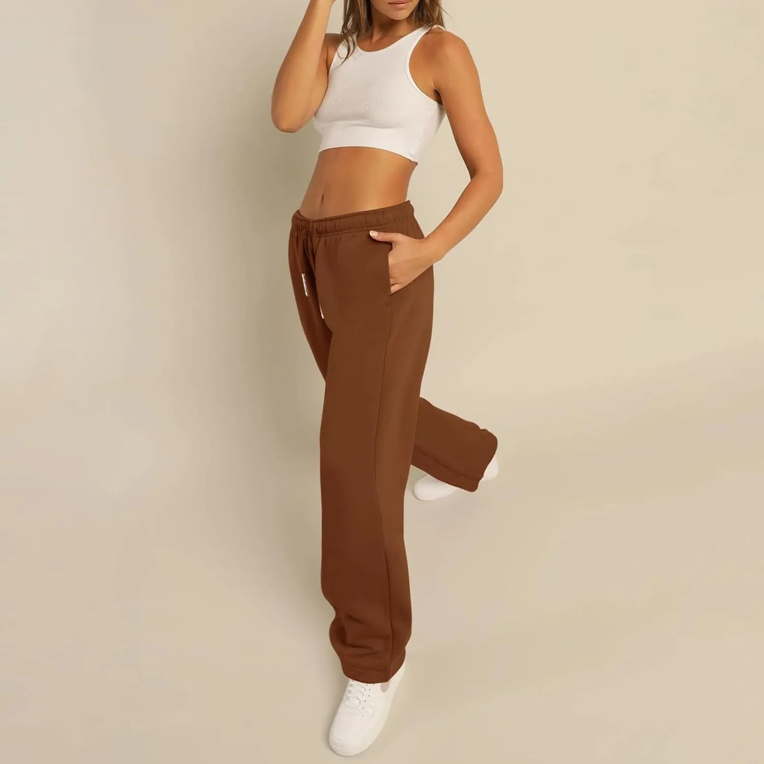 RUEWEY Women's Baggy Sweatpants Solid Color Drawstring High Waist Wide Leg Trousers Athletic Joggers Lounge Pants