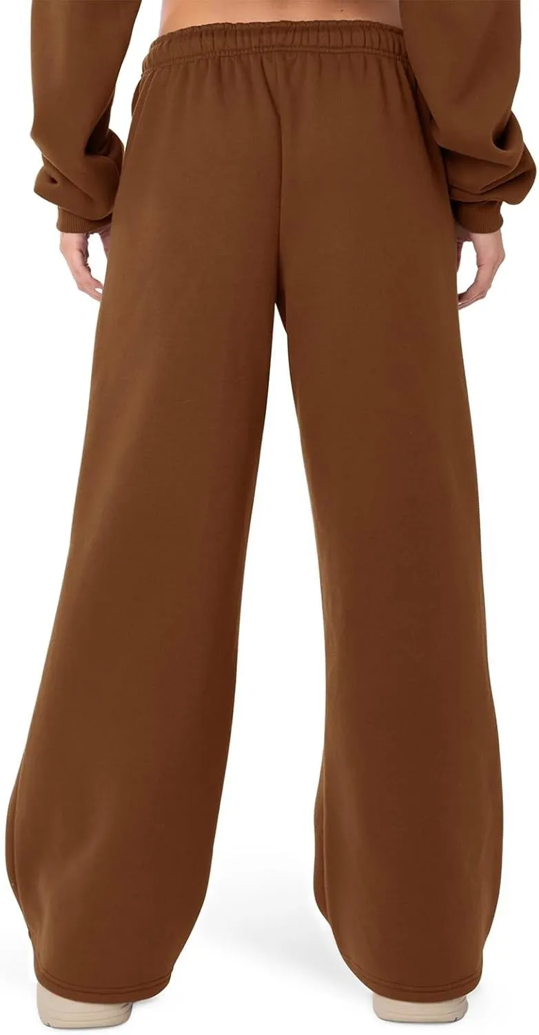 RUEWEY Women's Baggy Sweatpants Solid Color Drawstring High Waist Wide Leg Trousers Athletic Joggers Lounge Pants
