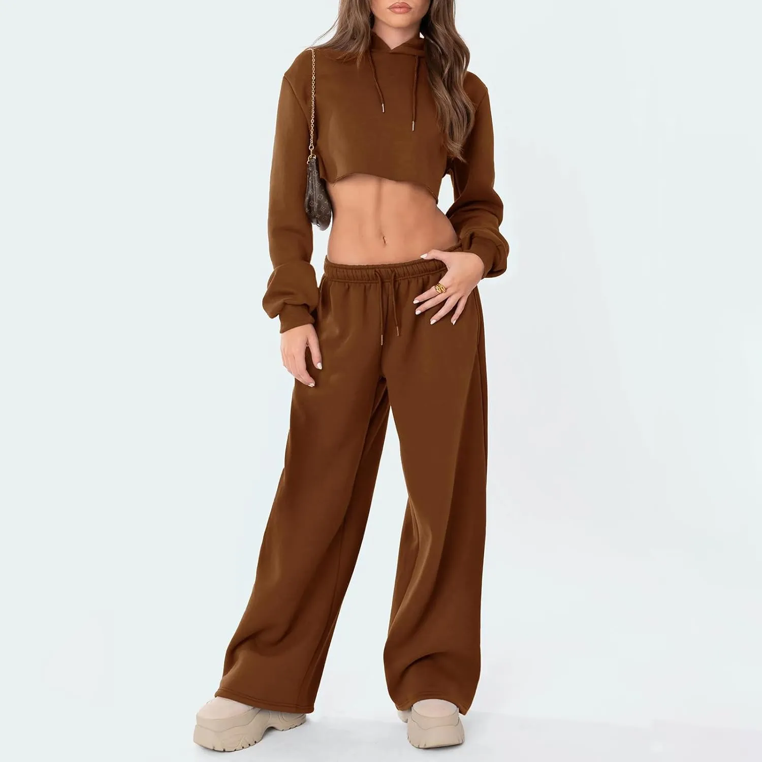 RUEWEY Women's Baggy Sweatpants Solid Color Drawstring High Waist Wide Leg Trousers Athletic Joggers Lounge Pants