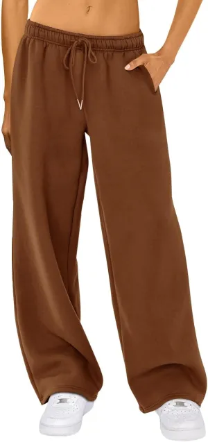 RUEWEY Women's Baggy Sweatpants Solid Color Drawstring High Waist Wide Leg Trousers Athletic Joggers Lounge Pants