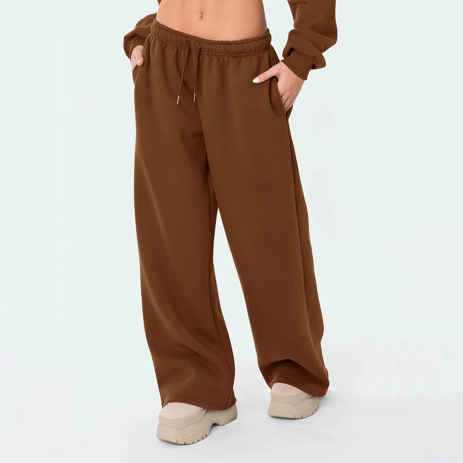 RUEWEY Women's Baggy Sweatpants Solid Color Drawstring High Waist Wide Leg Trousers Athletic Joggers Lounge Pants