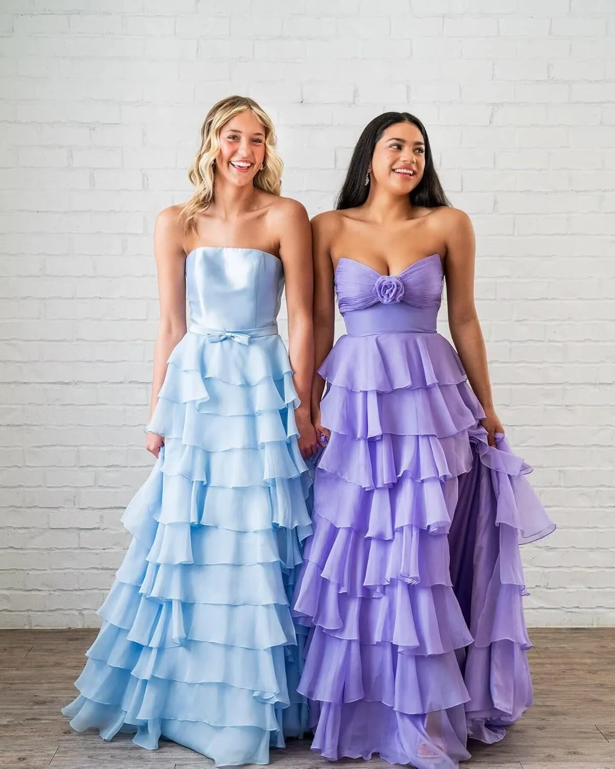 Ruffles Tiered Chiffon Prom Dresses Long Corset Strapless Formal Evening Gowns with Slit