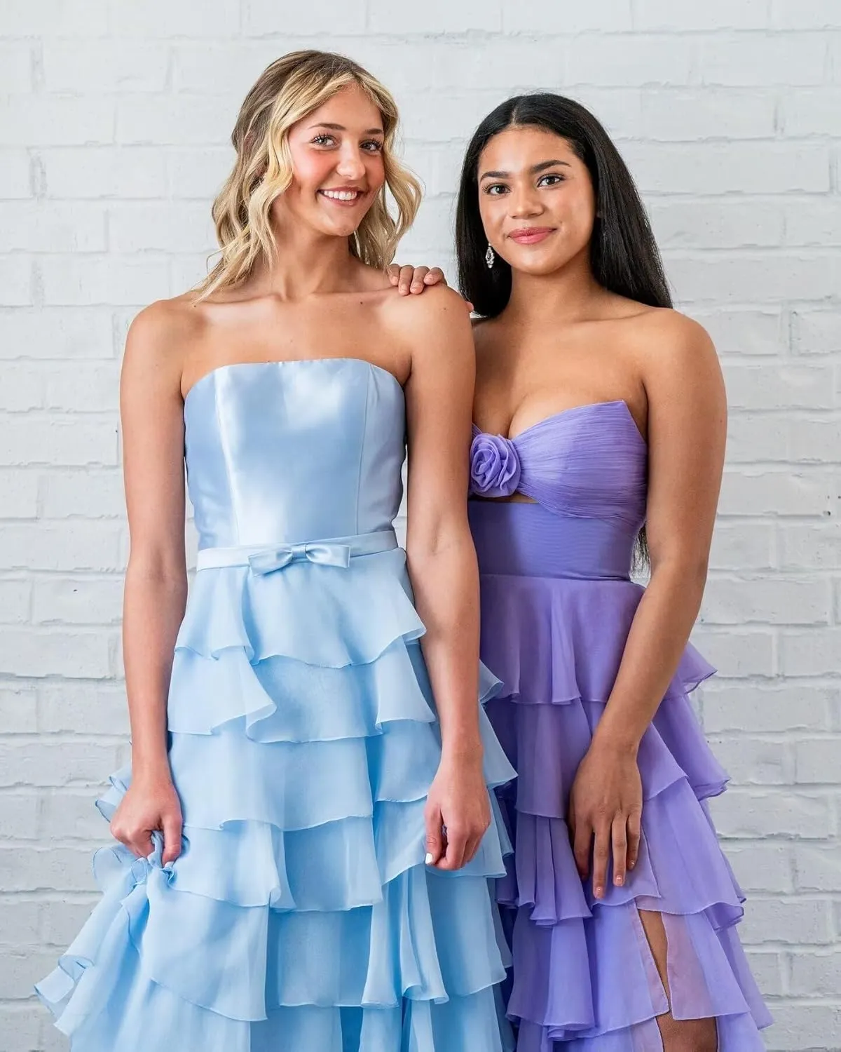 Ruffles Tiered Chiffon Prom Dresses Long Corset Strapless Formal Evening Gowns with Slit