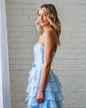 Ruffles Tiered Chiffon Prom Dresses Long Corset Strapless Formal Evening Gowns with Slit