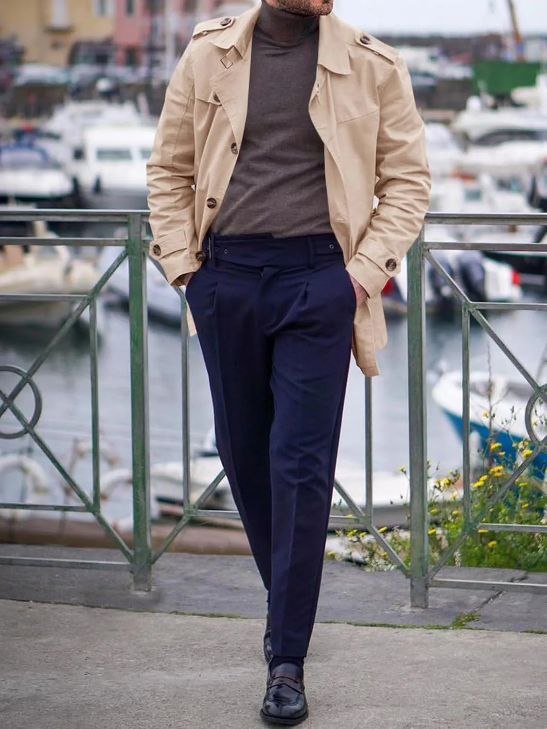 Runcati Mens Trench Coat Single Breasted Mid Length Slim Fit Notch Lapel Windbreaker Jackets