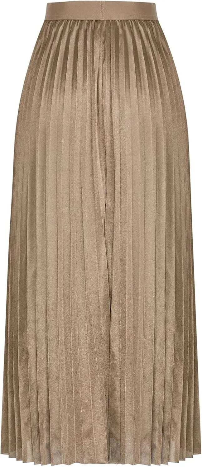 Satin Skirts for Women Silk Soft Smooth Skirt Solid Color Ruched Comfort Skirt Flowy Swing Stretch Skirts