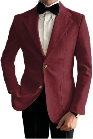 Seersucker Mens Solid Blazer Jacket Slim Fit Two Button Casual Summer Sport Coats for Wedding Prom