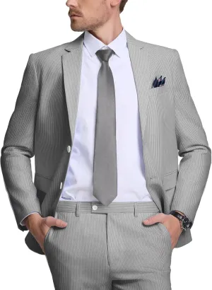 Seersucker Mens Suit 2 Piece Slim Fit Stripe Suits Tuxedo Blazer Jackets Pants Set Summer Beach Wedding Outfit for Men