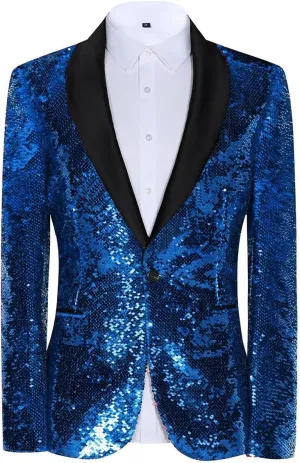 Sequin Blazer for Men Shiny Suit Jackets for Prom Party Banquet Shawl Collar Mens Tuxedo Coats