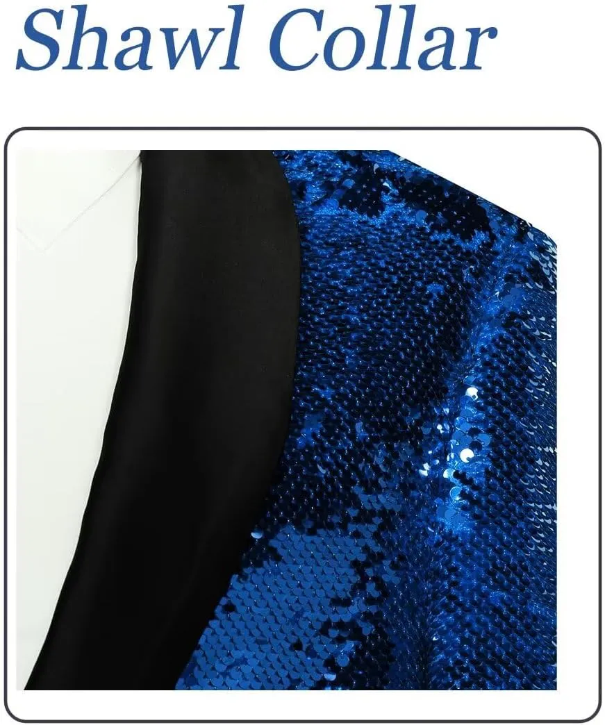 Sequin Blazer for Men Shiny Suit Jackets for Prom Party Banquet Shawl Collar Mens Tuxedo Coats