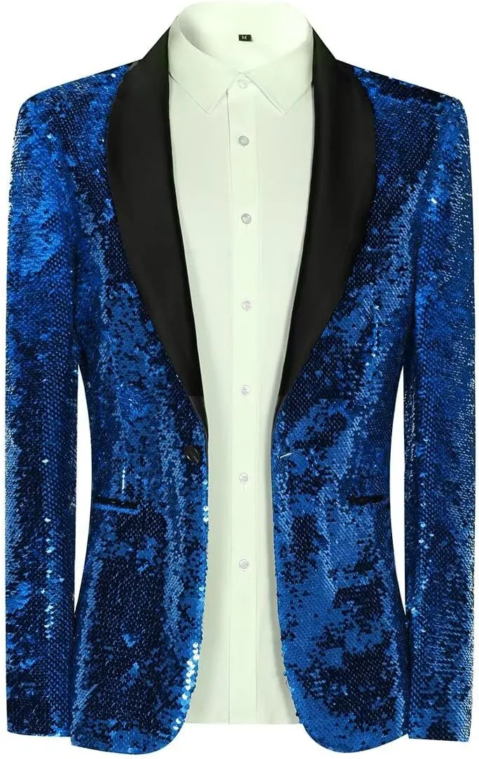 Sequin Blazer for Men Shiny Suit Jackets for Prom Party Banquet Shawl Collar Mens Tuxedo Coats