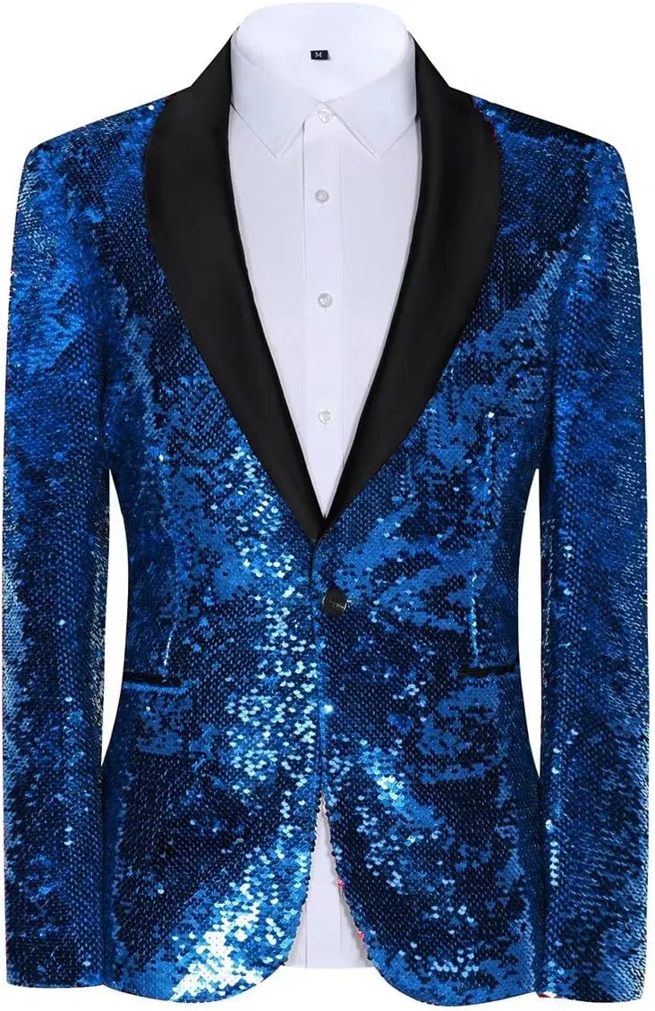 Sequin Blazer for Men Shiny Suit Jackets for Prom Party Banquet Shawl Collar Mens Tuxedo Coats
