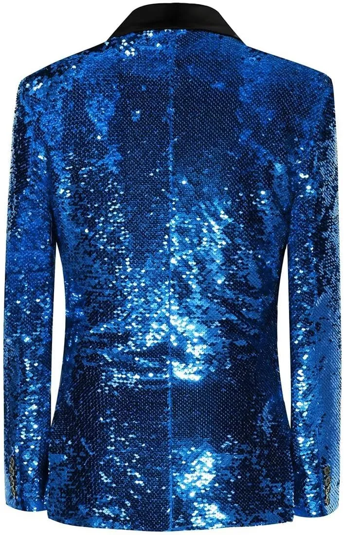 Sequin Blazer for Men Shiny Suit Jackets for Prom Party Banquet Shawl Collar Mens Tuxedo Coats