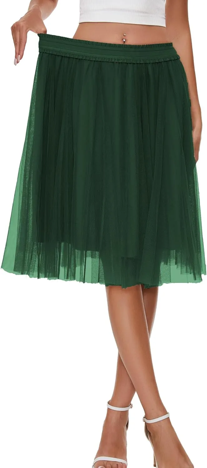 Sequin Long Tulle Skirt Layered Flowy Fairy Sparkle Party Mesh Tea Length Big Hem Skirts for Women