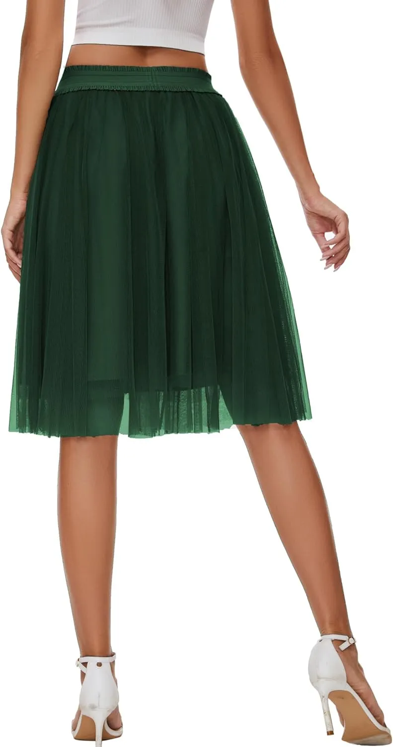 Sequin Long Tulle Skirt Layered Flowy Fairy Sparkle Party Mesh Tea Length Big Hem Skirts for Women