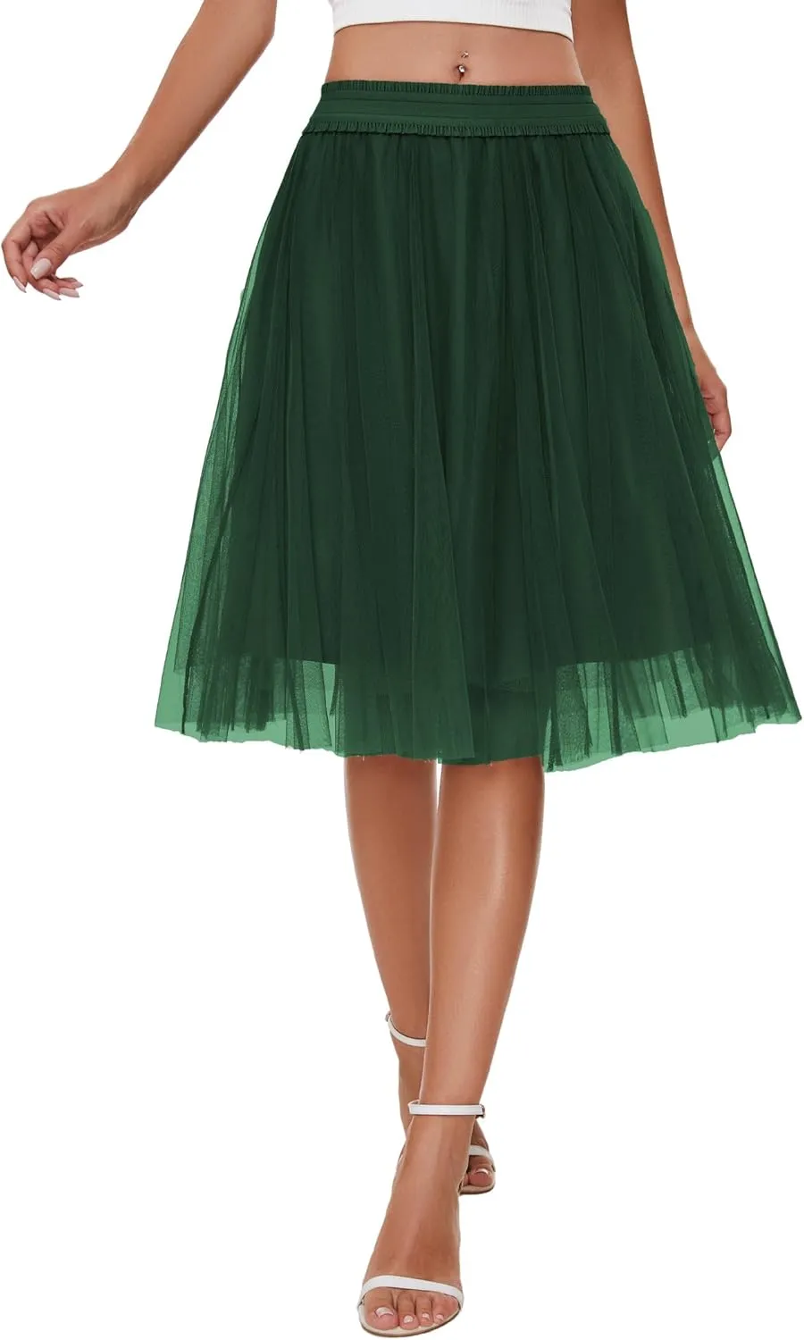 Sequin Long Tulle Skirt Layered Flowy Fairy Sparkle Party Mesh Tea Length Big Hem Skirts for Women