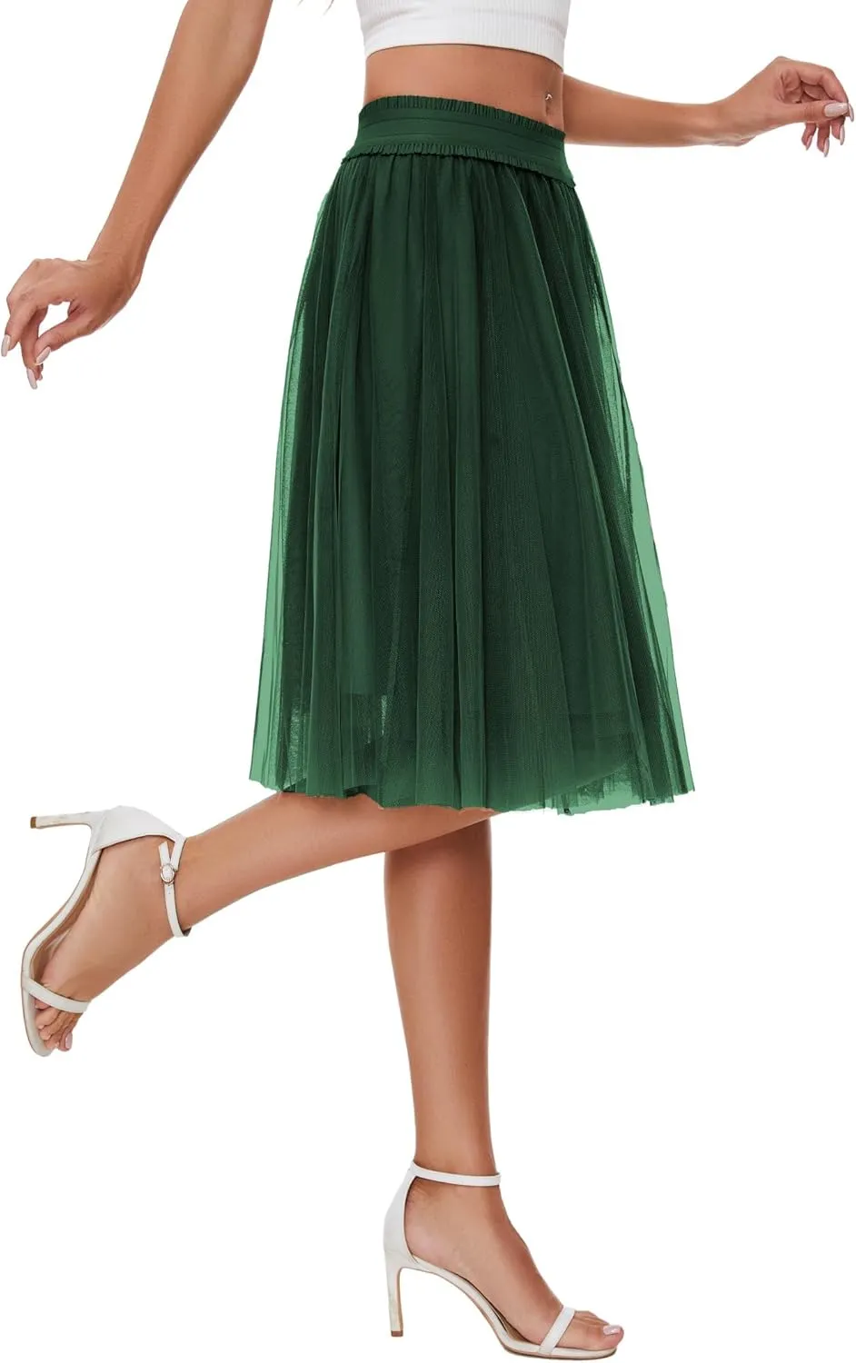 Sequin Long Tulle Skirt Layered Flowy Fairy Sparkle Party Mesh Tea Length Big Hem Skirts for Women