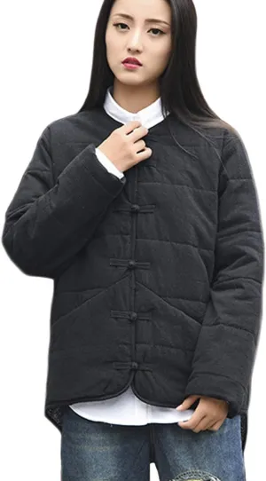 She likes Women's Cotton Padded Tang Suit Coat Button Down Long Sleeve Casual Jacket Coats Lightweight Outwear