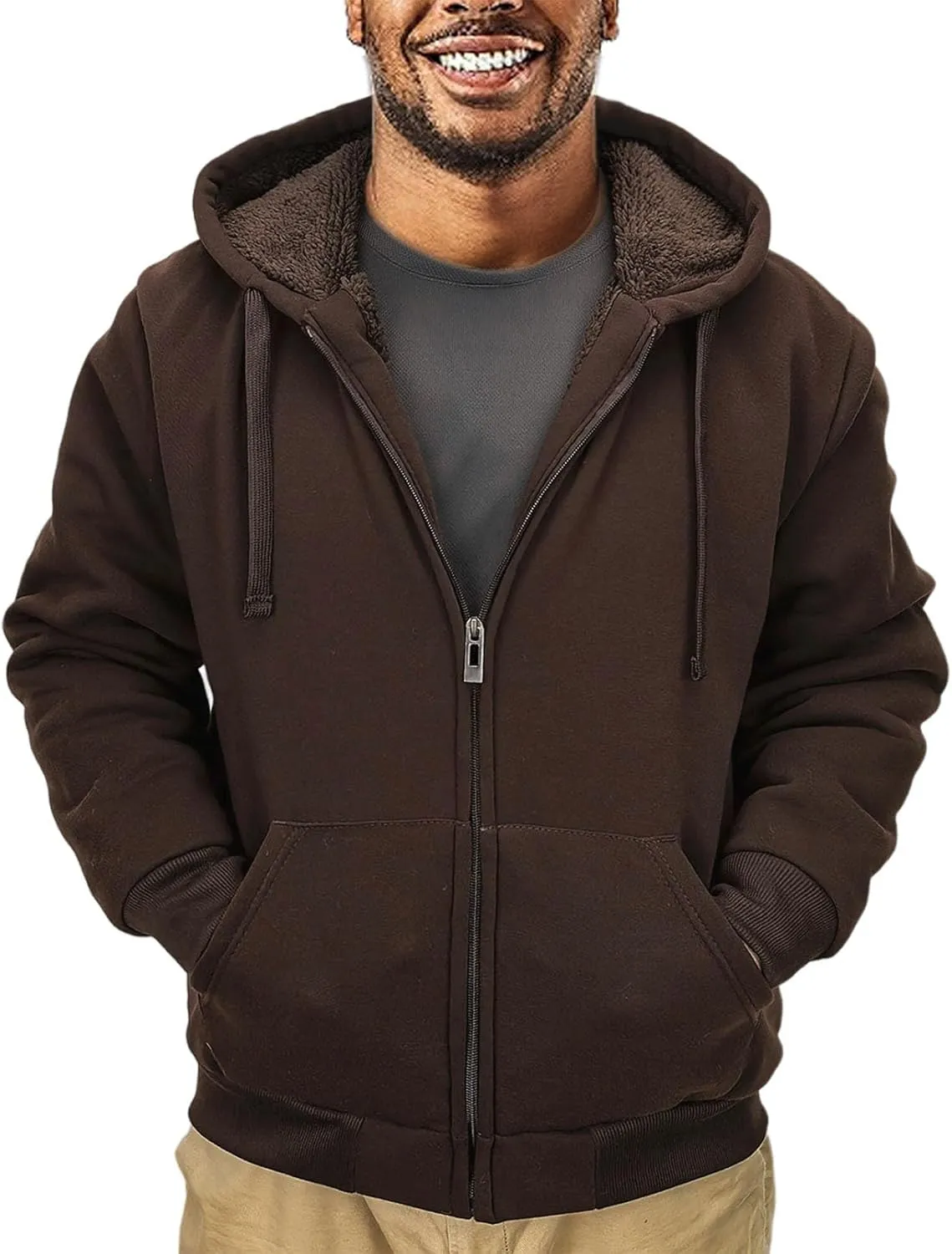 Sherpa Lined Hoodies for Men Heavyweight Full Zip Up Sweatshirt Thick Fleece Jackets Winter Warm Coats
