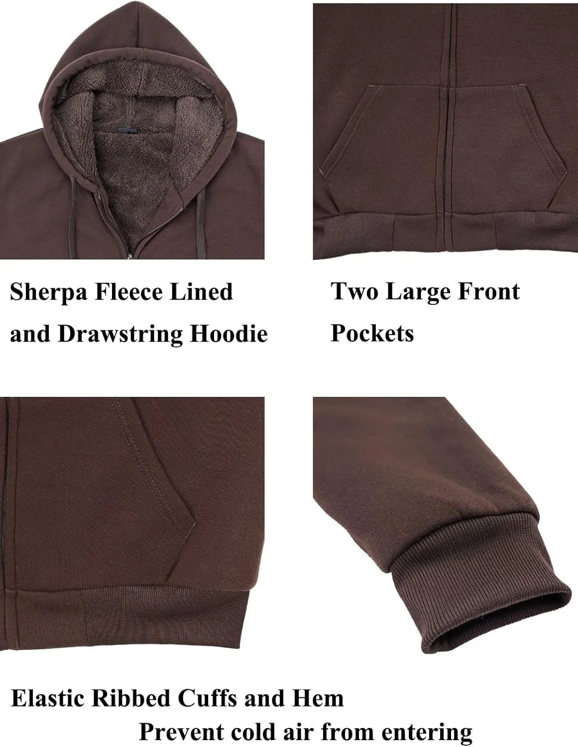 Sherpa Lined Hoodies for Men Heavyweight Full Zip Up Sweatshirt Thick Fleece Jackets Winter Warm Coats