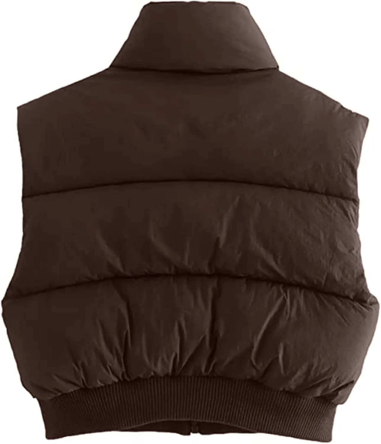 Shiyifa Women's Fashion High Neck Zipper Cropped Puffer Vest Jacket Coat