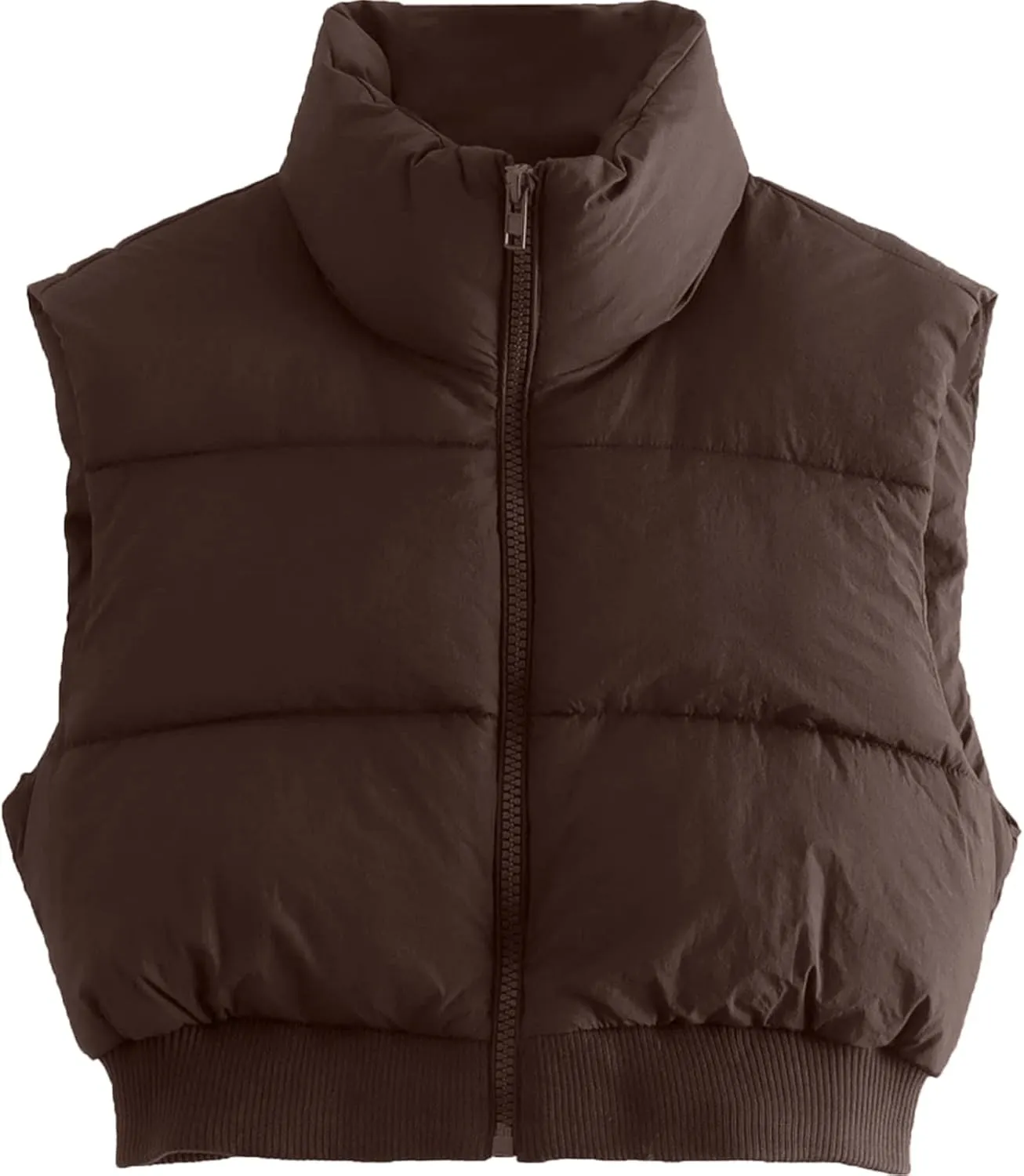 Shiyifa Women's Fashion High Neck Zipper Cropped Puffer Vest Jacket Coat