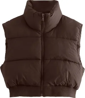 Shiyifa Women's Fashion High Neck Zipper Cropped Puffer Vest Jacket Coat