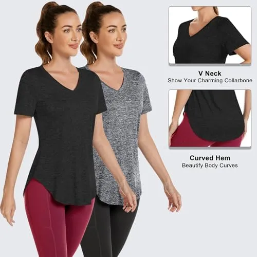 Short Sleeve Workout Shirts Women Loose Fit, V-Neck Women Exercise T-Shirt Workout Top, Dry Fit Yoga Gym Sport Tops