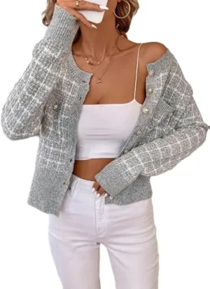 SKAYS Women's Autumn Jackets,Tweed Cardigan,Womens Cardigans Dressy Casual Flap Detail Button Front Cardigan