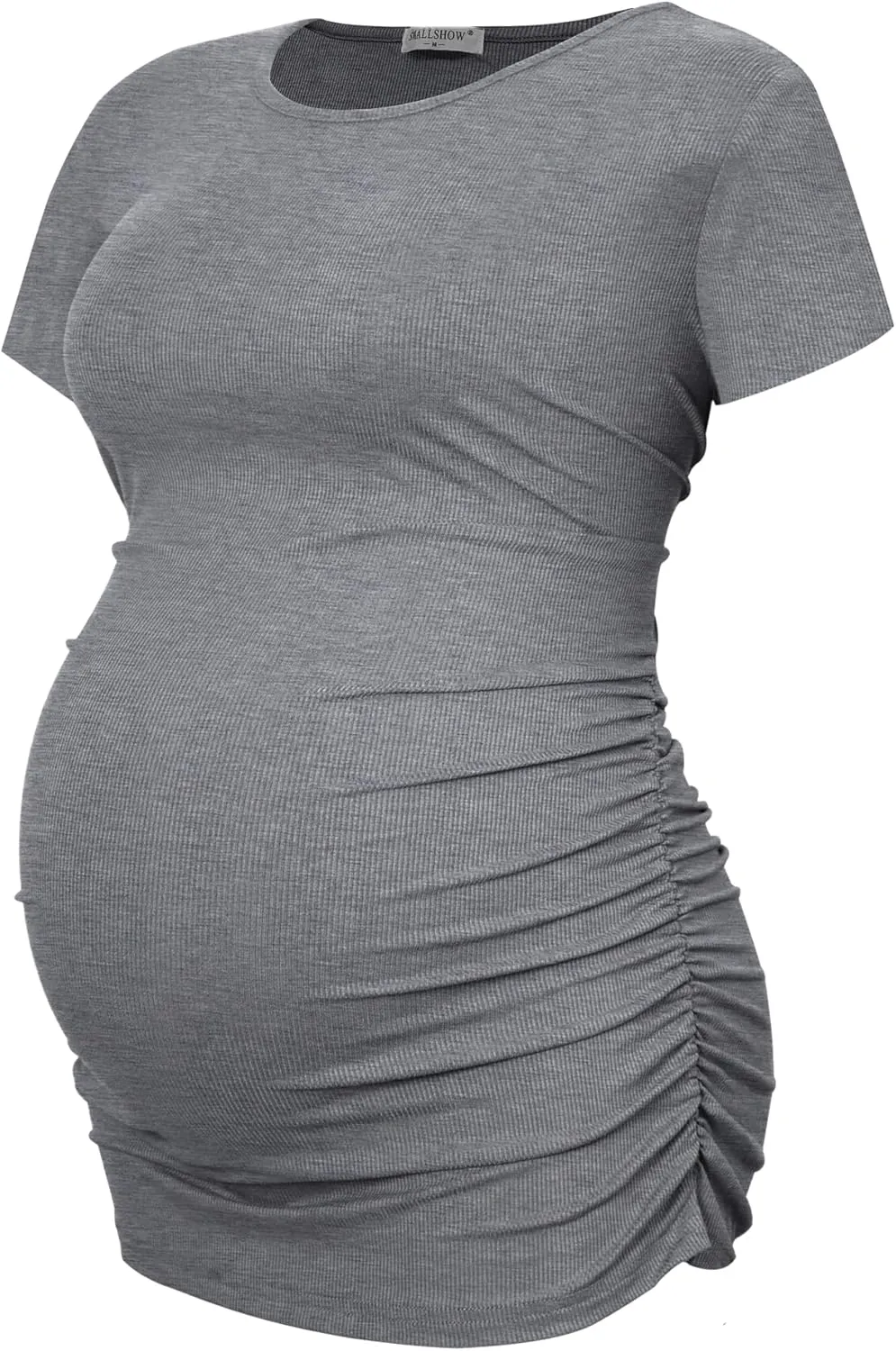 Smallshow Women's Maternity Shirts Ribbed Ruched Pregnancy Clothes Tops 3 Packs