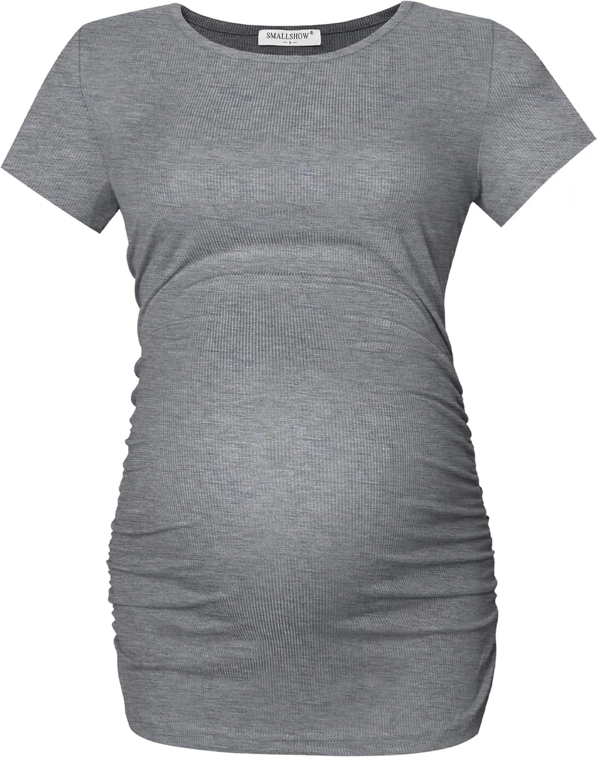 Smallshow Women's Maternity Shirts Ribbed Ruched Pregnancy Clothes Tops 3 Packs