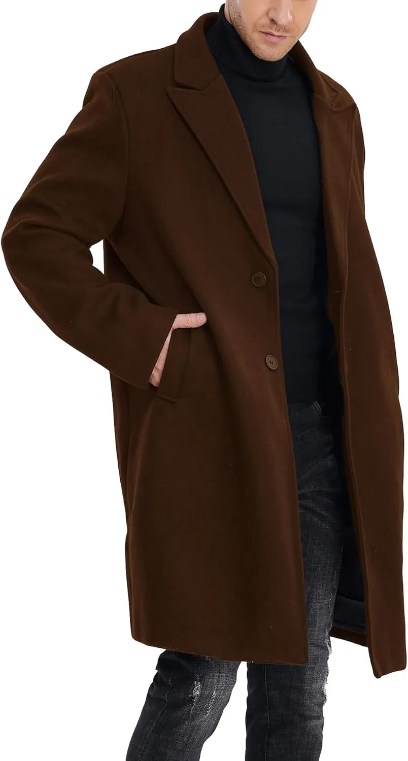 SOMTHRON Men's Casual Trench Coat Mid Long Single Breasted Slim Fit Peacoat Notched Lapel Winter Business Overcoat