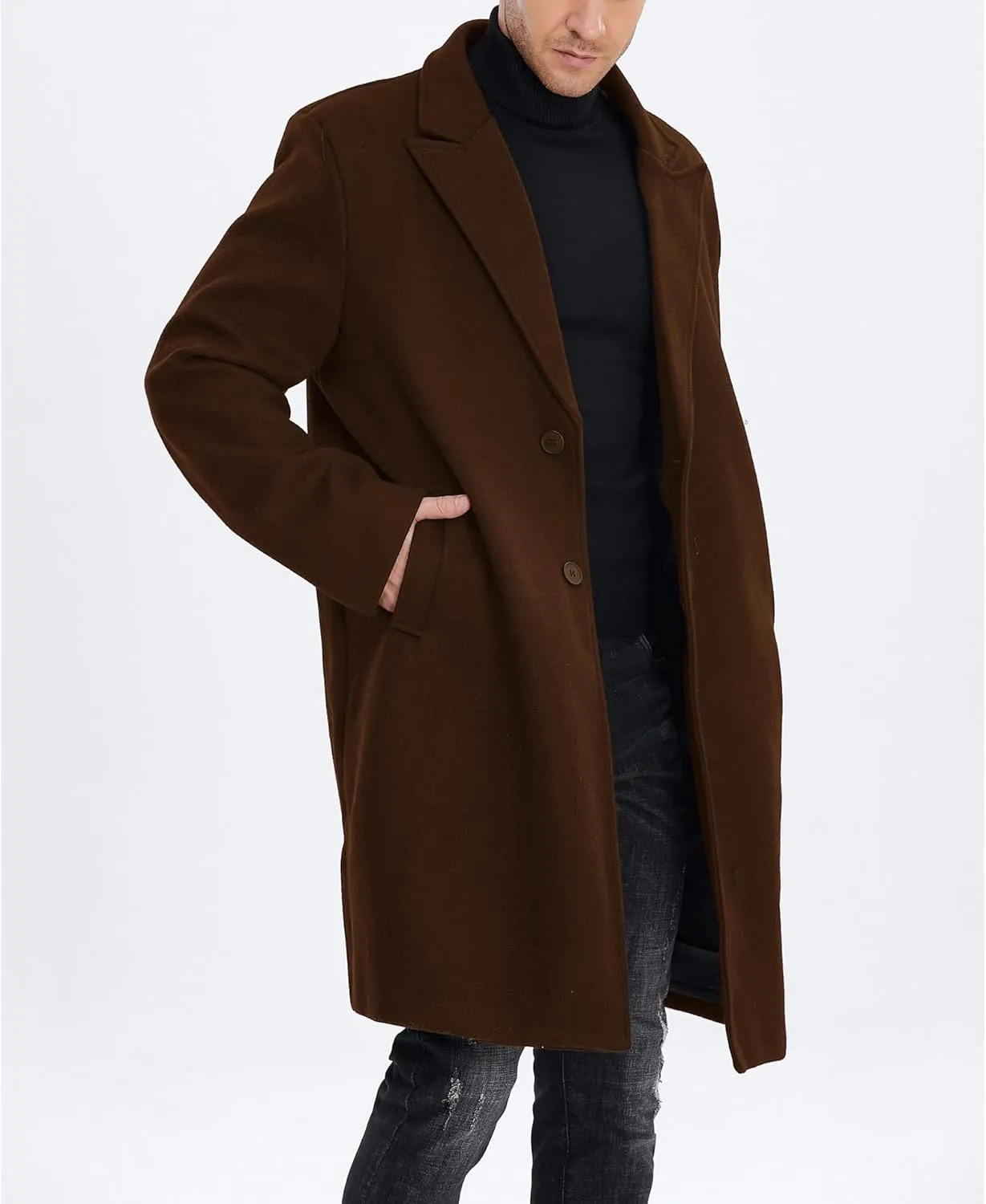 SOMTHRON Men's Casual Trench Coat Mid Long Single Breasted Slim Fit Peacoat Notched Lapel Winter Business Overcoat