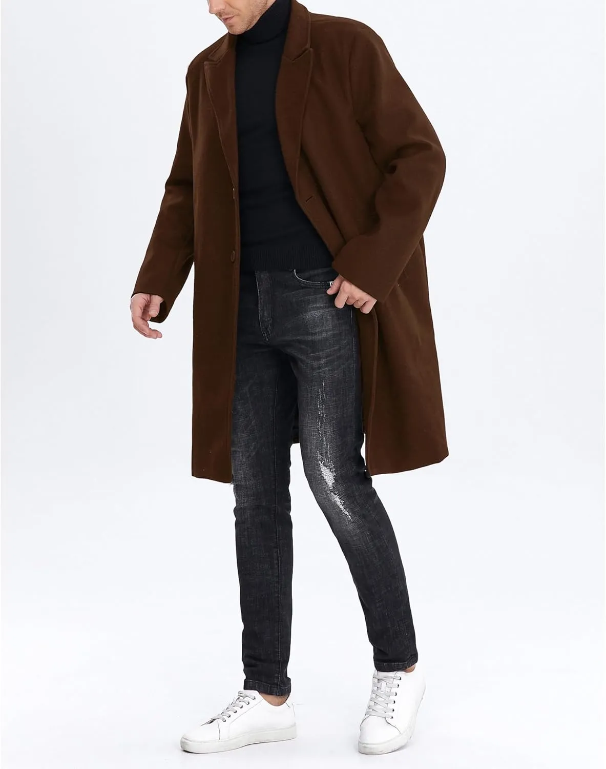 SOMTHRON Men's Casual Trench Coat Mid Long Single Breasted Slim Fit Peacoat Notched Lapel Winter Business Overcoat