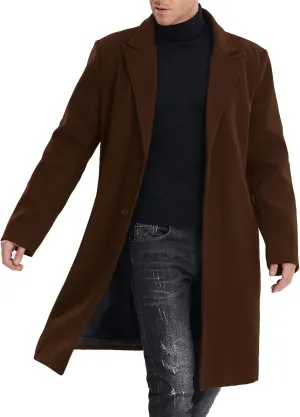 SOMTHRON Men's Casual Trench Coat Mid Long Single Breasted Slim Fit Peacoat Notched Lapel Winter Business Overcoat